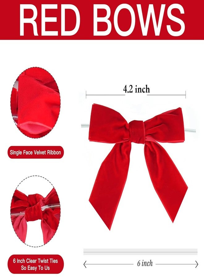 Hipcheer 24 Pcs 4.2 Inch Velvet Christmas Bows for Christmas Tree, Wreath, Gift Wrapping, Crafts, Wedding, Party, Twist Tie Bows for Treat Bag Bakery Candy Bags, Home Decor (Red) - Image 3